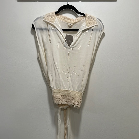 Anthropologie/Tiny Brand Ivory Lace Crochet Sleeveless Top, Size Small - Picture 1 of 10